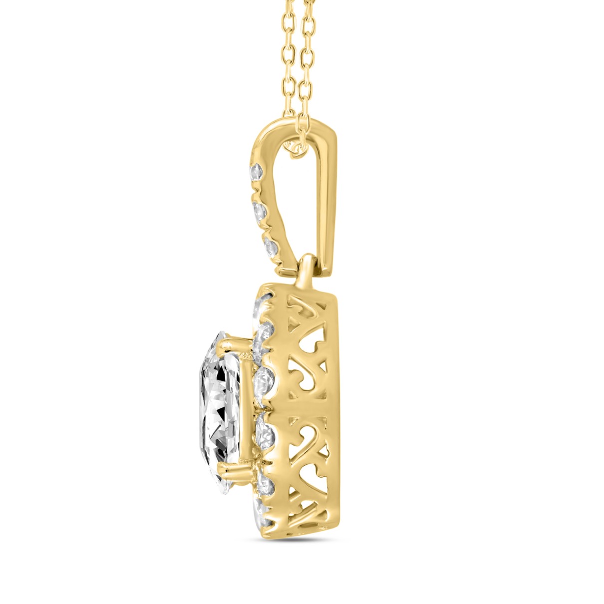 LADIES PENDANT WITH CHAIN 2 3/4CT ROUND DIAMOND 14K YELLOW GOLD (CENTER STONE ROUND DIAMOND 2CT )