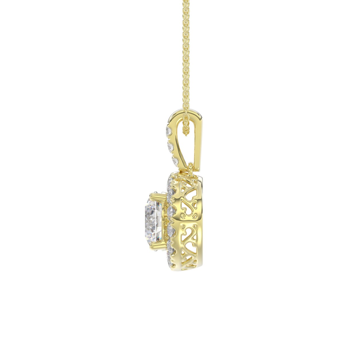 LADIES PENDANT WITH CHAIN 2 3/4CT ROUND DIAMOND 14K YELLOW GOLD (CENTER STONE ROUND DIAMOND 2CT )