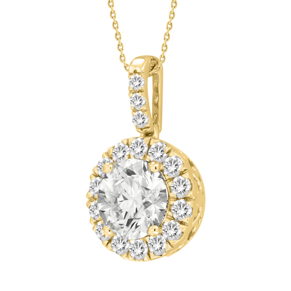 LADIES PENDANT WITH CHAIN 2 3/4CT ROUND DIAMOND 14K YELLOW GOLD (CENTER STONE ROUND DIAMOND 2CT )