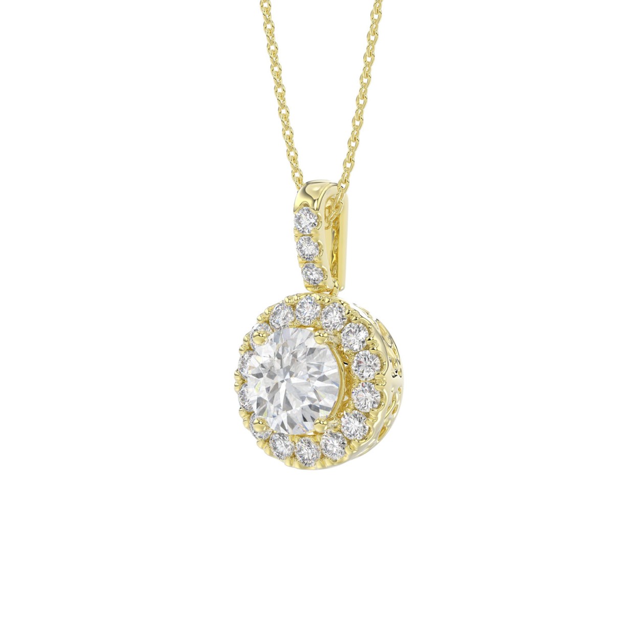 LADIES PENDANT WITH CHAIN 2 3/4CT ROUND DIAMOND 14K YELLOW GOLD (CENTER STONE ROUND DIAMOND 2CT )