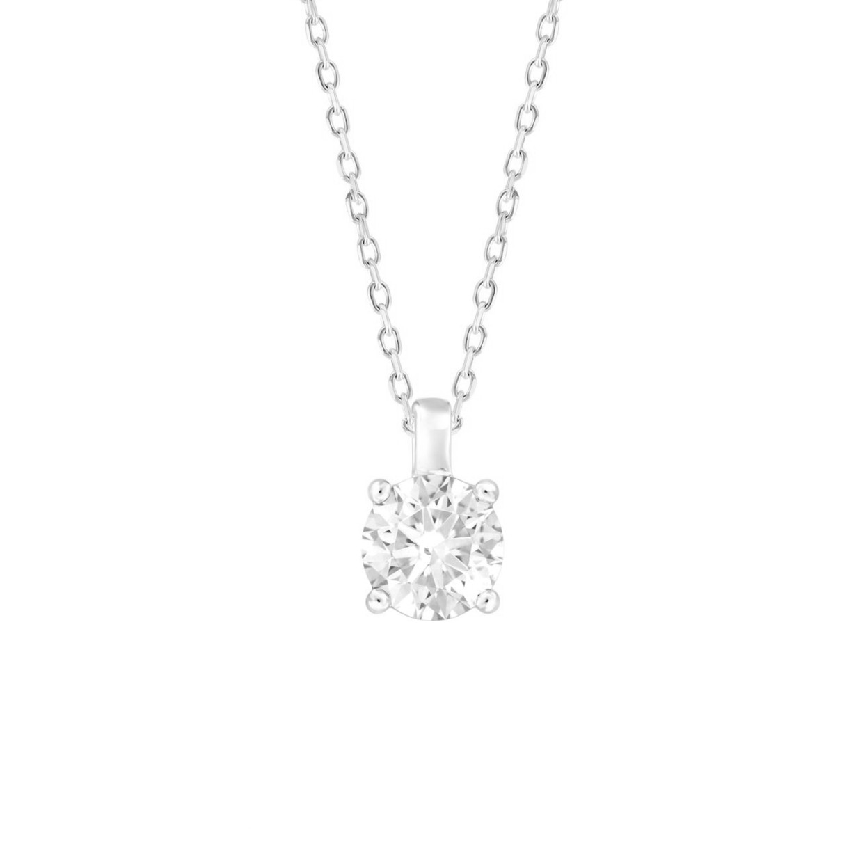 LADIES SOLITAIRE PENDANT WITH CHAIN 1 1/2CT ROUND DIAMOND 14K WHITE GOLD