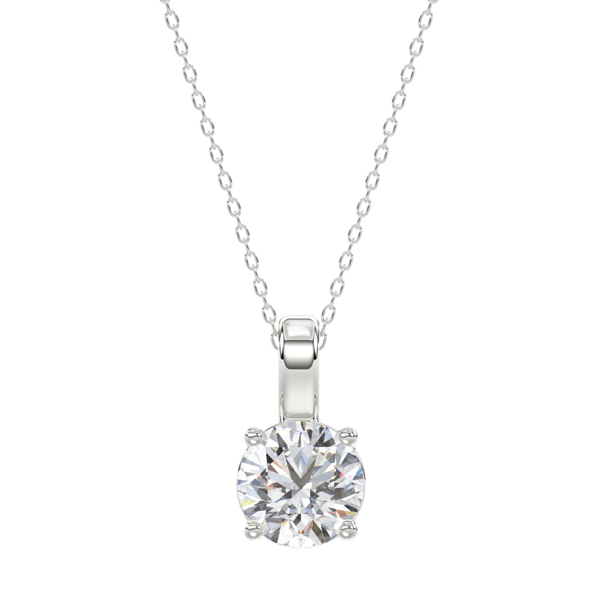 LADIES SOLITAIRE PENDANT WITH CHAIN 1 1/2CT ROUND DIAMOND 14K WHITE GOLD