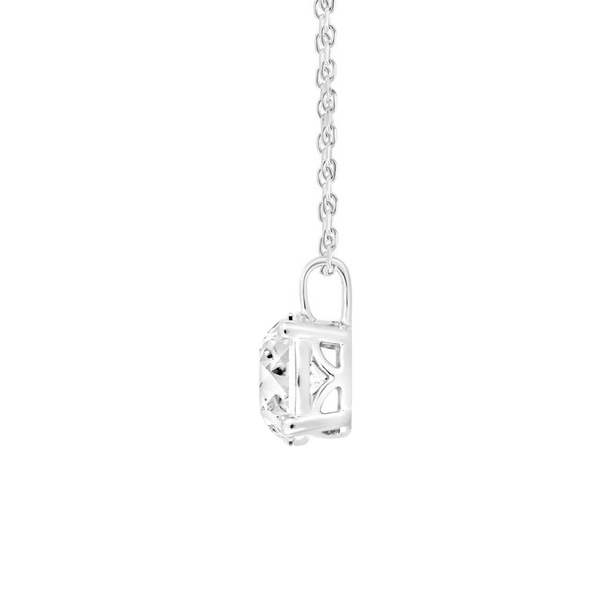 LADIES SOLITAIRE PENDANT WITH CHAIN 1 1/2CT ROUND DIAMOND 14K WHITE GOLD