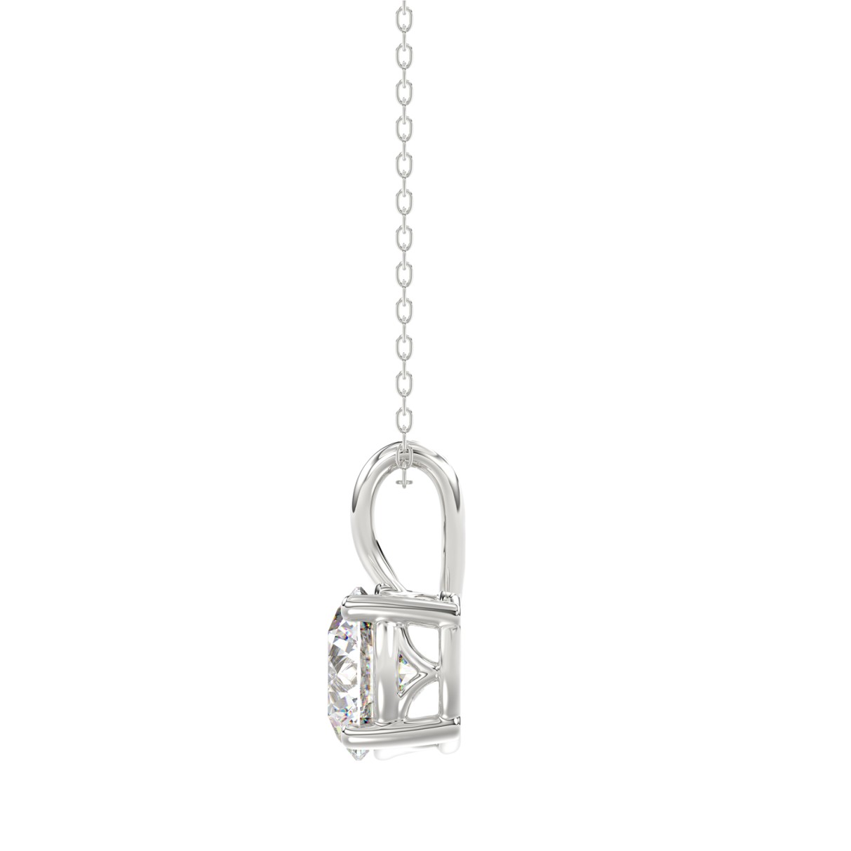 LADIES SOLITAIRE PENDANT WITH CHAIN 1 1/2CT ROUND DIAMOND 14K WHITE GOLD