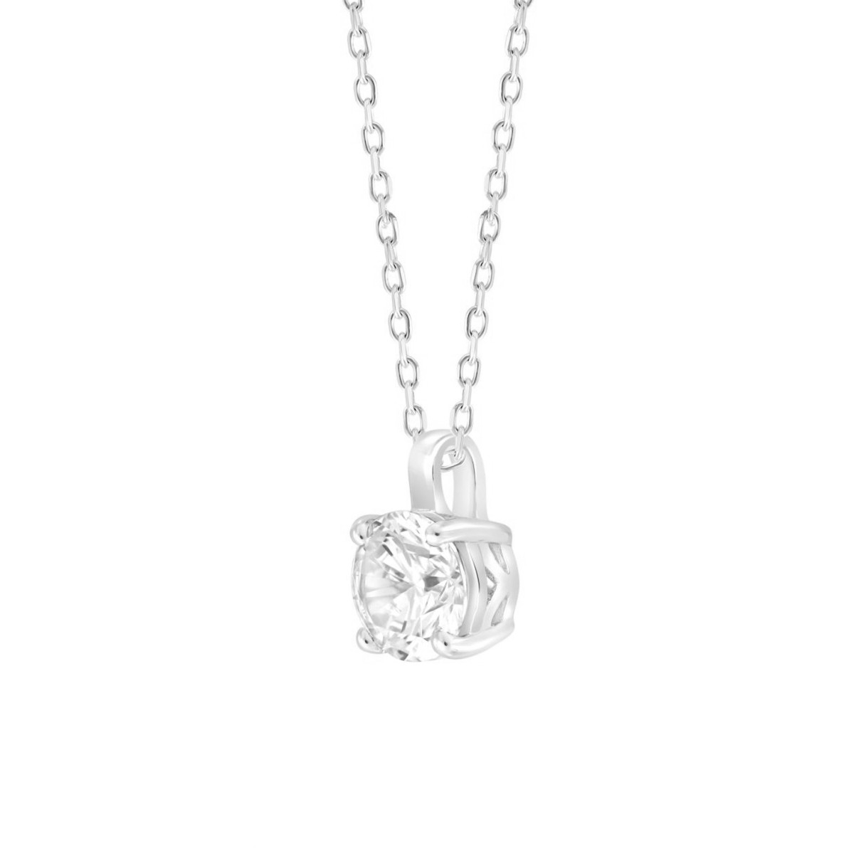 LADIES SOLITAIRE PENDANT WITH CHAIN 1 1/2CT ROUND DIAMOND 14K WHITE GOLD