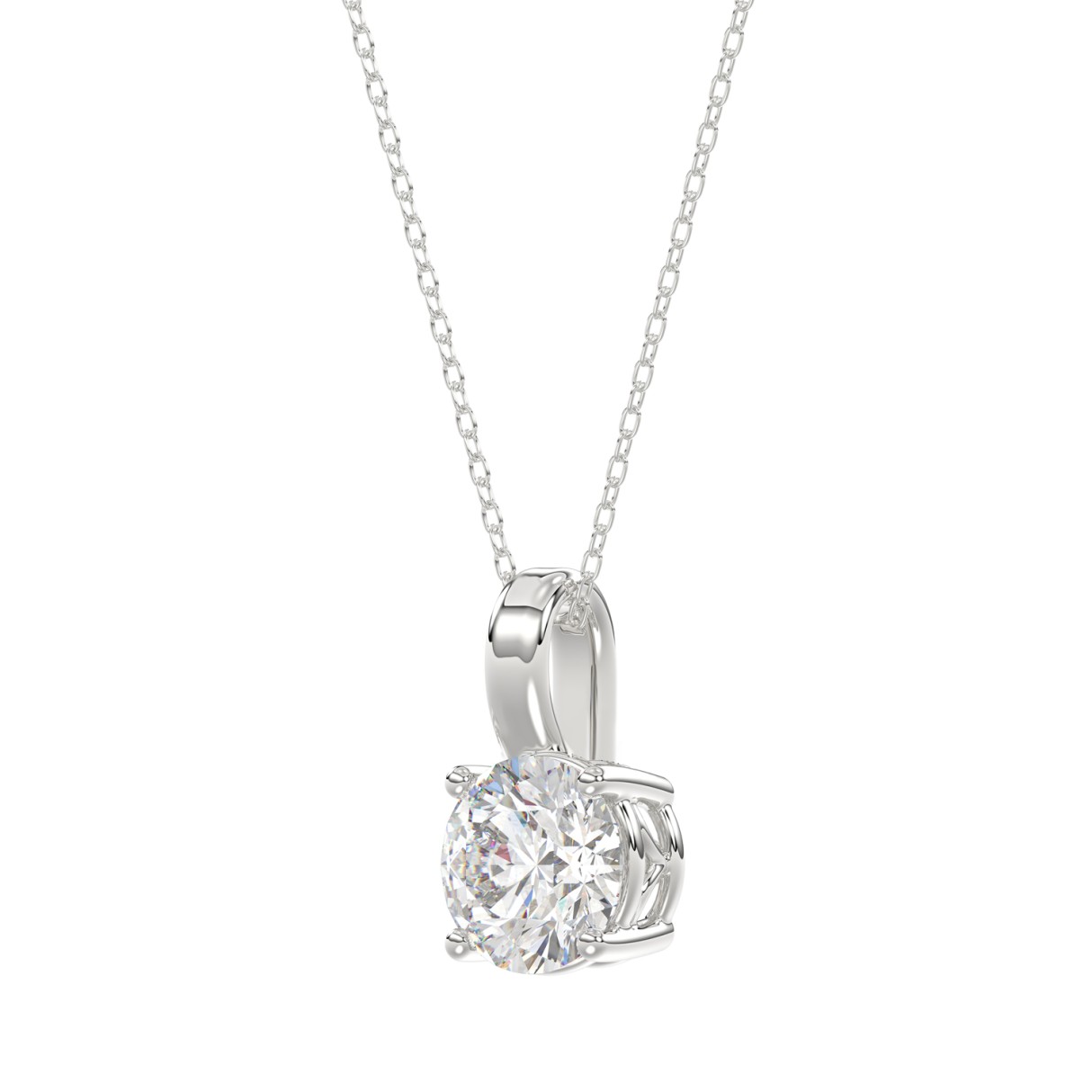 LADIES SOLITAIRE PENDANT WITH CHAIN 1 1/2CT ROUND DIAMOND 14K WHITE GOLD