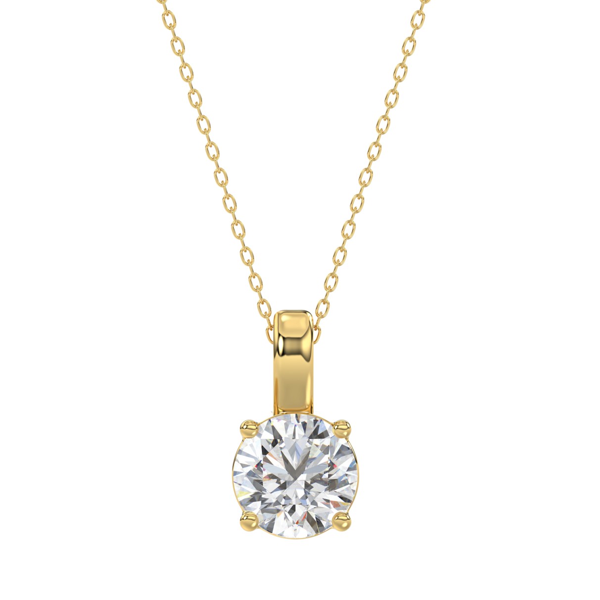 LADIES SOLITAIRE PENDANT WITH CHAIN 1 1/2CT ROUND DIAMOND 14K YELLOW GOLD