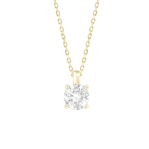 LADIES SOLITAIRE PENDANT WITH CHAIN 1 1/2CT ROUND DIAMOND 14K YELLOW GOLD