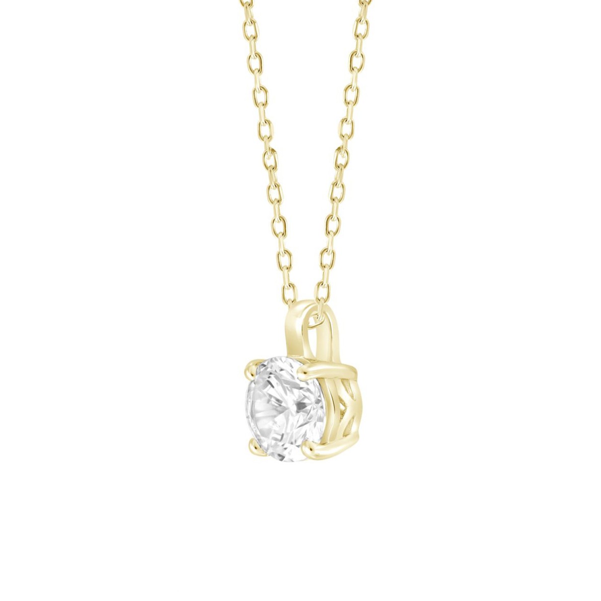 LADIES SOLITAIRE PENDANT WITH CHAIN 1 1/2CT ROUND DIAMOND 14K YELLOW GOLD