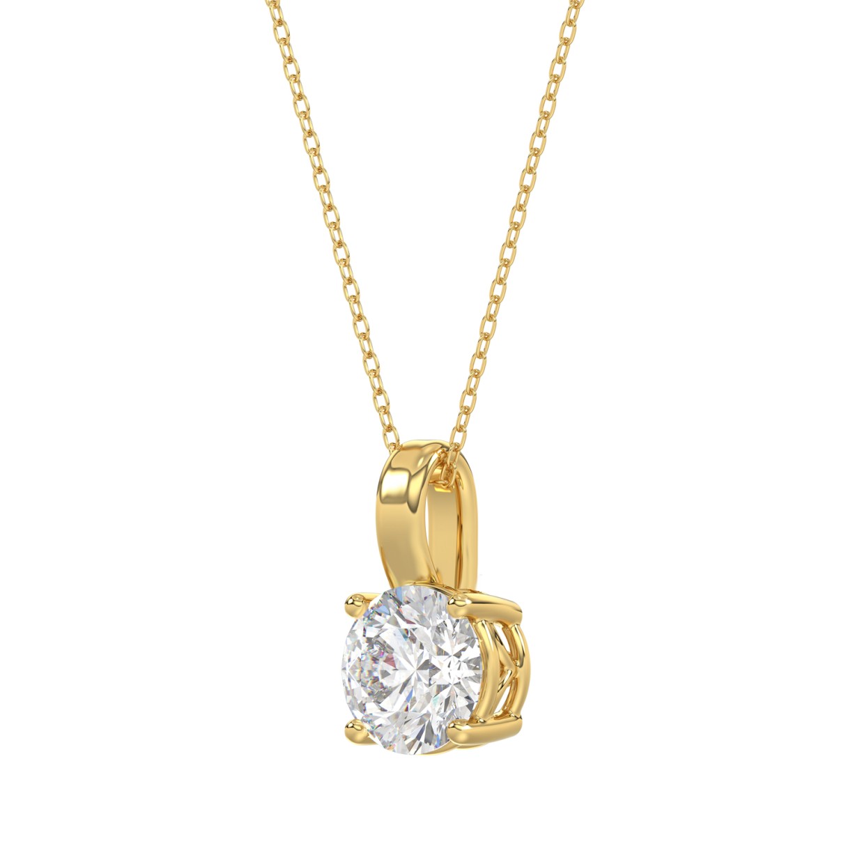 LADIES SOLITAIRE PENDANT WITH CHAIN 1 1/2CT ROUND DIAMOND 14K YELLOW GOLD