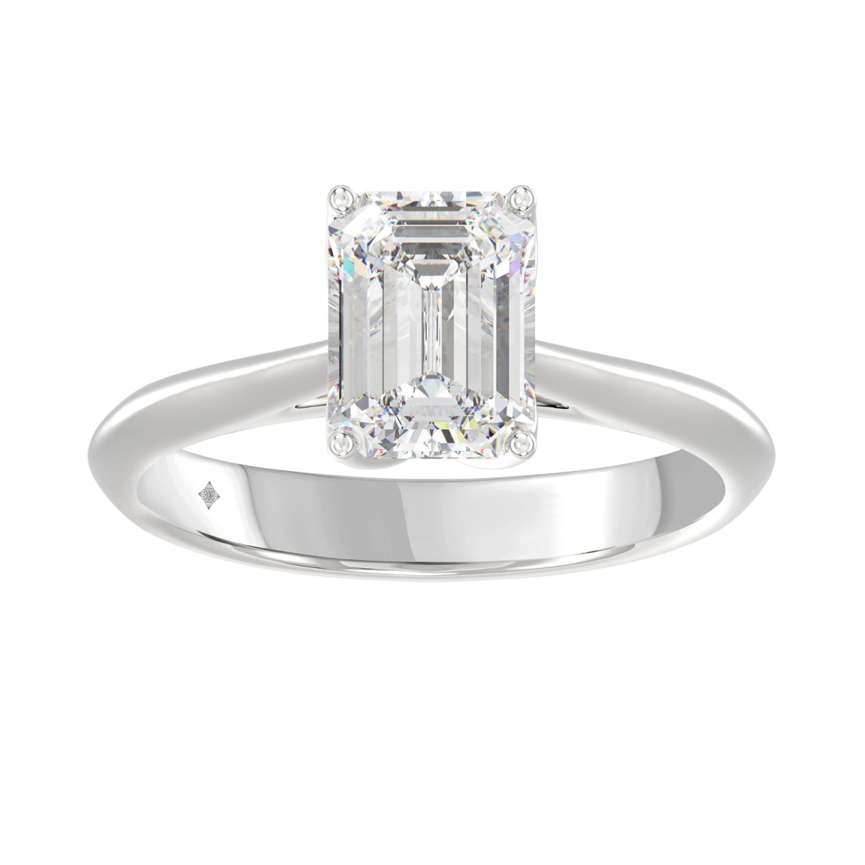 LADIES SOLITAIRE RING 2CT EMERALD DIAMOND 14K WHITE GOLD