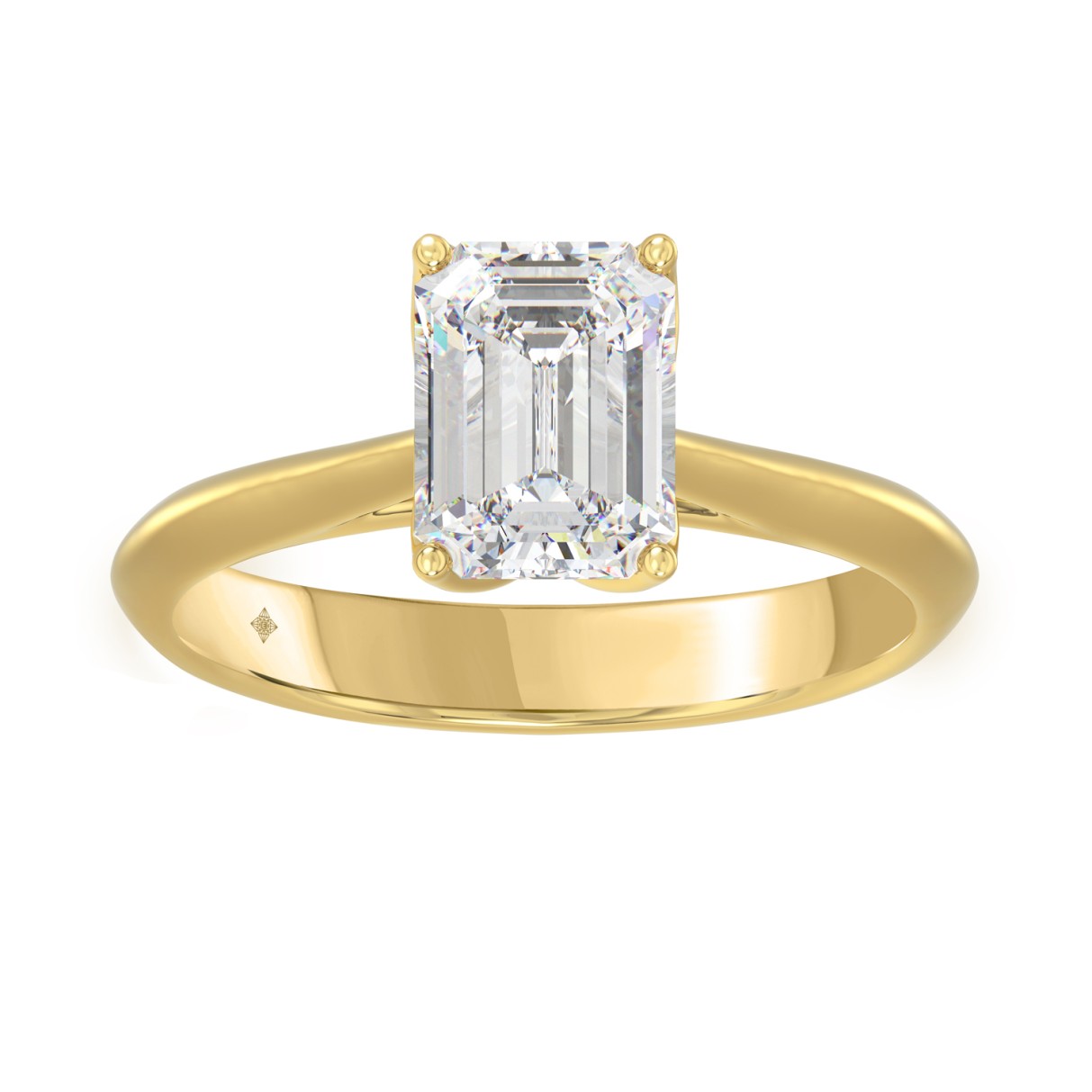 LADIES SOLITAIRE RING 2CT EMERALD DIAMOND 14K YELLOW GOLD