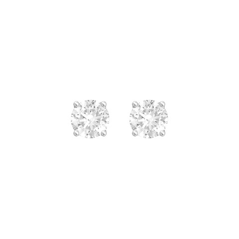 LADIES SOLITAIRE EARRINGS 1/2CT ROUND DIAMOND 14K WHITE GOLD