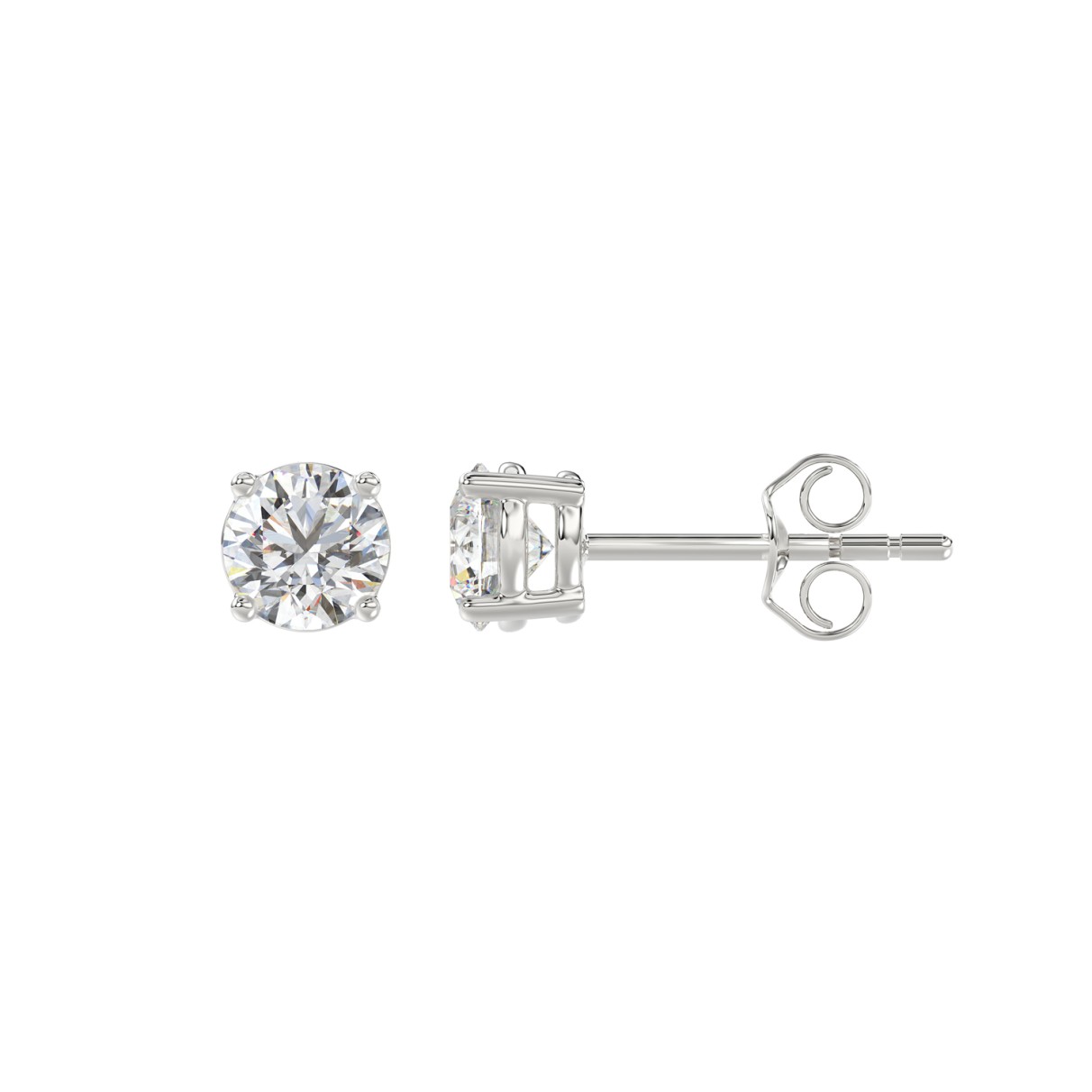 LADIES SOLITAIRE EARRINGS 1/2CT ROUND DIAMOND 14K WHITE GOLD