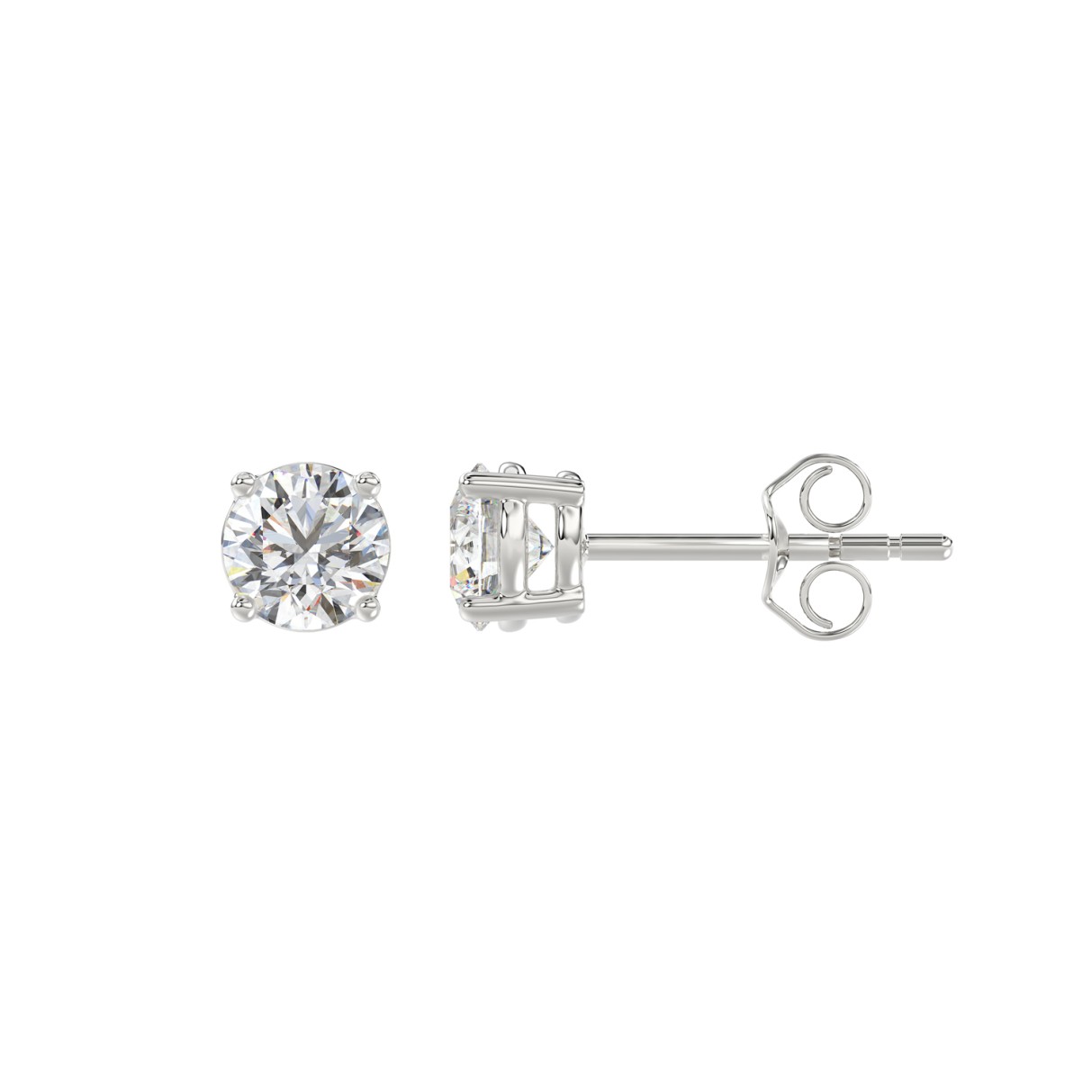 LADIES SOLITAIRE EARRINGS 1/2CT ROUND DIAMOND 14K WHITE GOLD