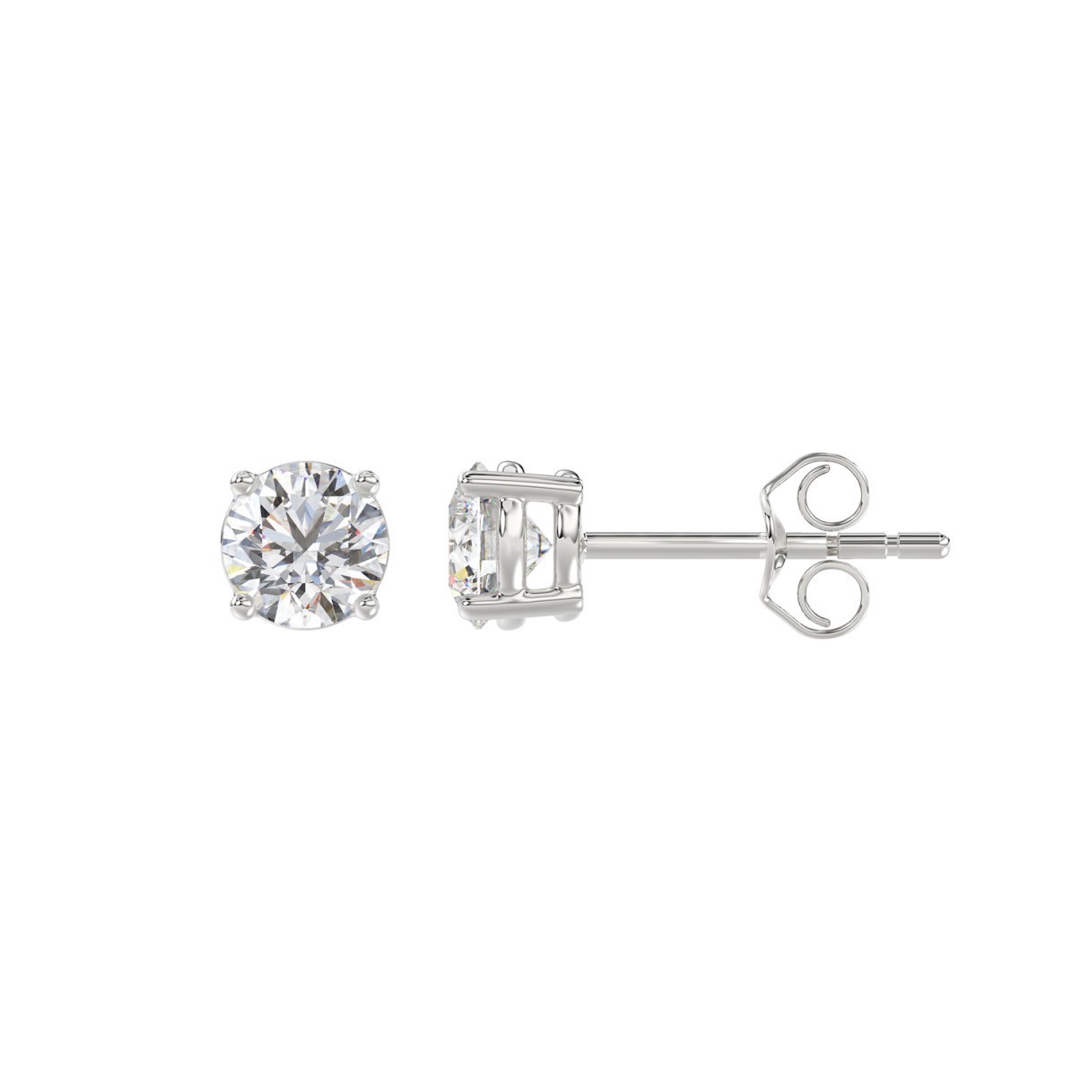 LADIES SOLITAIRE EARRINGS 1/2CT ROUND DIAMOND 14K WHITE GOLD