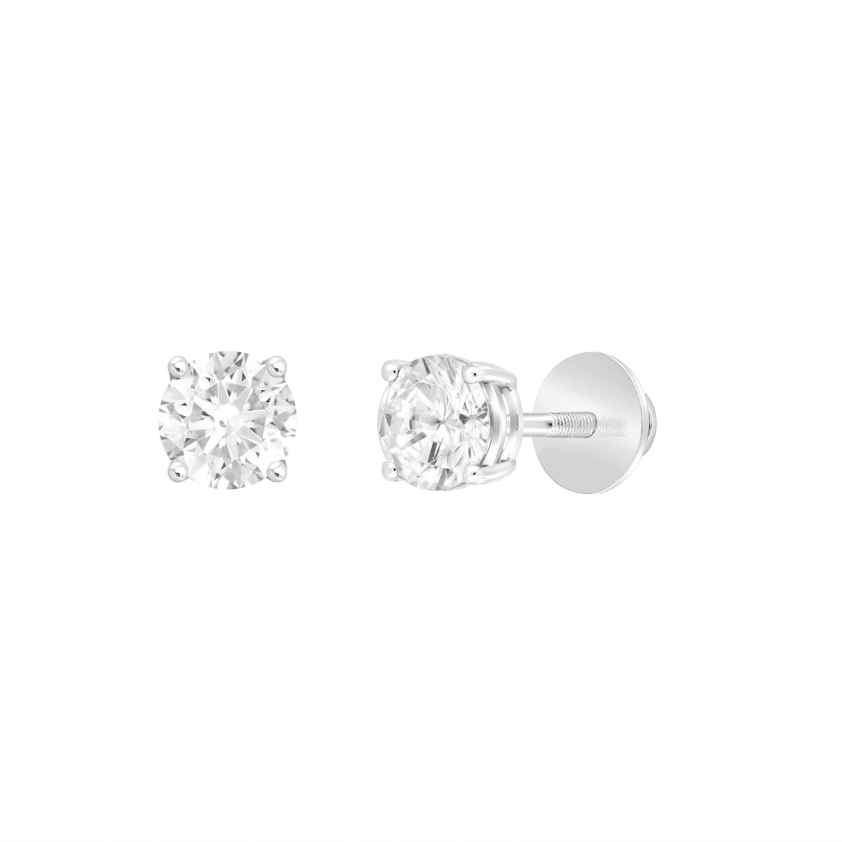 LADIES SOLITAIRE EARRINGS 1/2CT ROUND DIAMOND 14K WHITE GOLD