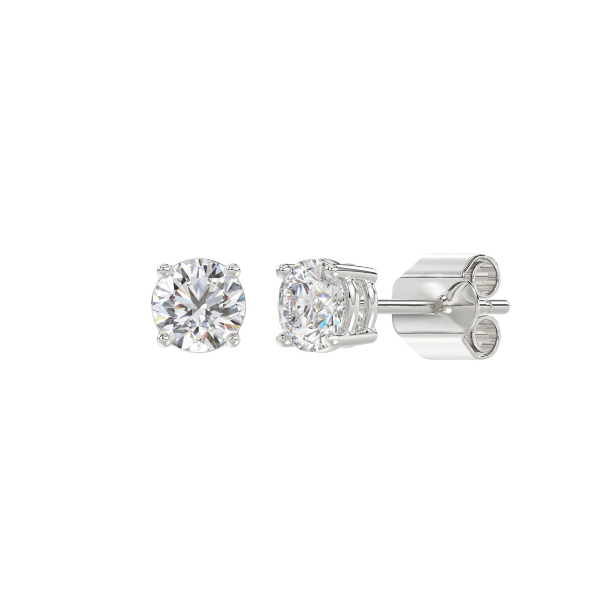 LADIES SOLITAIRE EARRINGS 1/2CT ROUND DIAMOND 14K WHITE GOLD