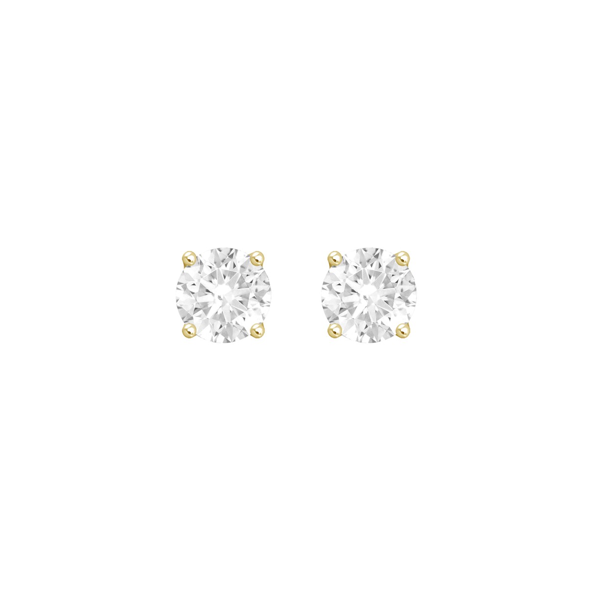 LADIES SOLITAIRE EARRINGS 1/2CT ROUND DIAMOND 14K YELLOW GOLD