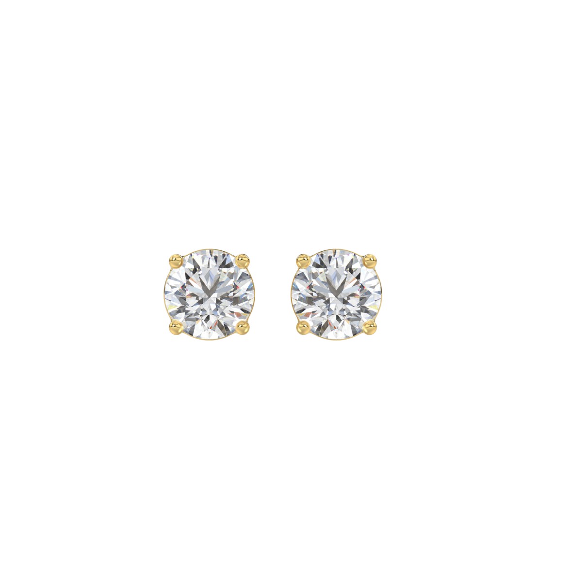 LADIES SOLITAIRE EARRINGS 1/2CT ROUND DIAMOND 14K YELLOW GOLD