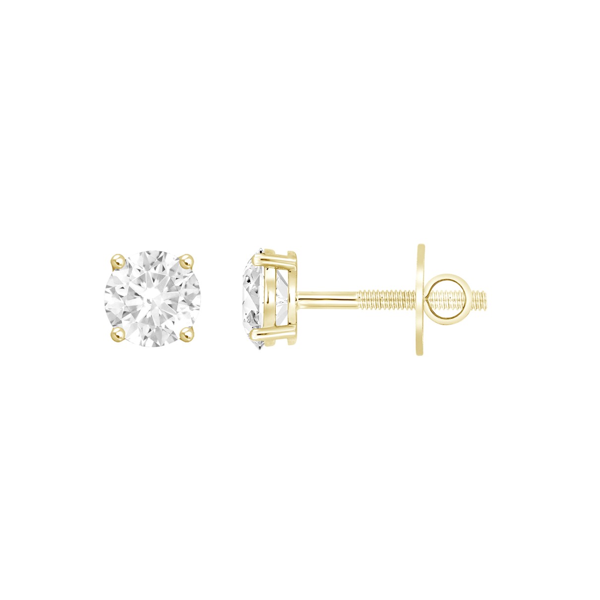 LADIES SOLITAIRE EARRINGS 1/2CT ROUND DIAMOND 14K YELLOW GOLD