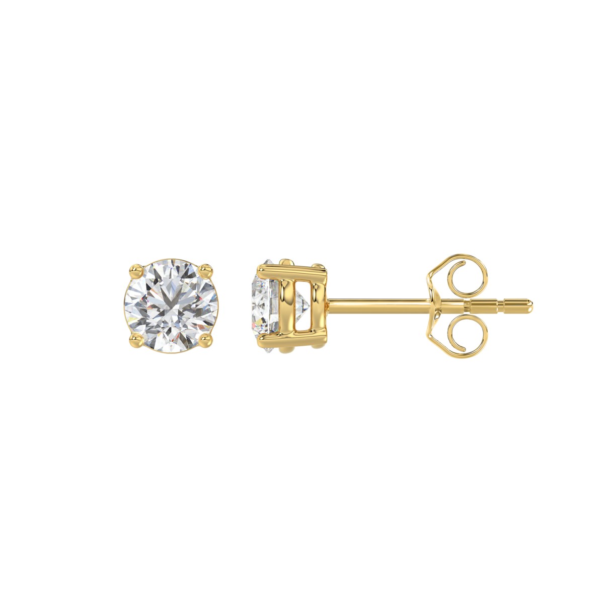 LADIES SOLITAIRE EARRINGS 1/2CT ROUND DIAMOND 14K YELLOW GOLD