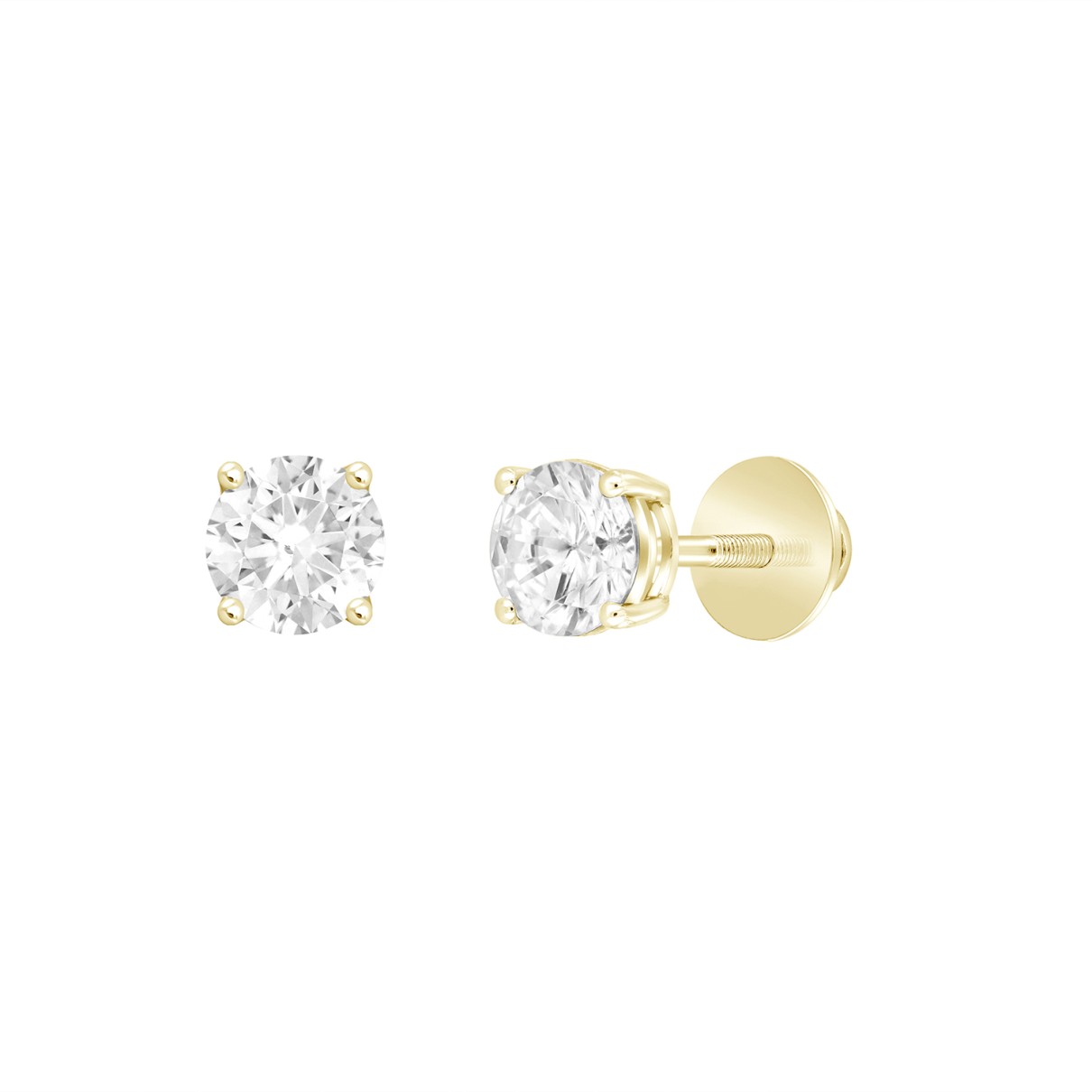 LADIES SOLITAIRE EARRINGS 1/2CT ROUND DIAMOND 14K YELLOW GOLD