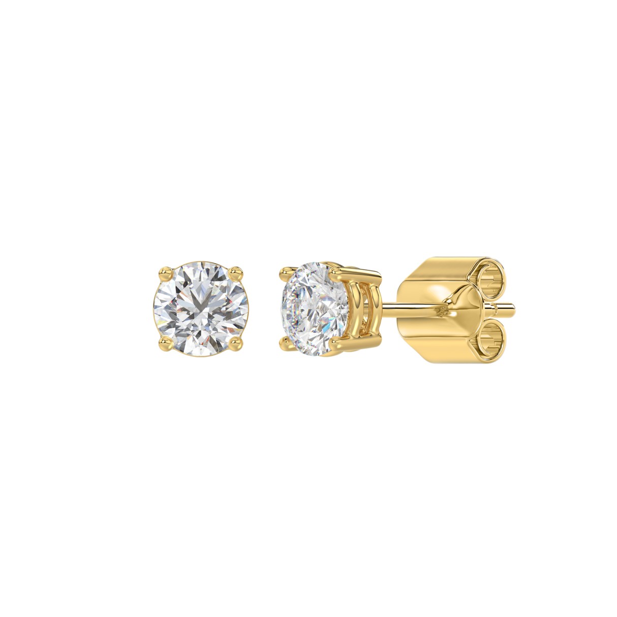 LADIES SOLITAIRE EARRINGS 1/2CT ROUND DIAMOND 14K YELLOW GOLD