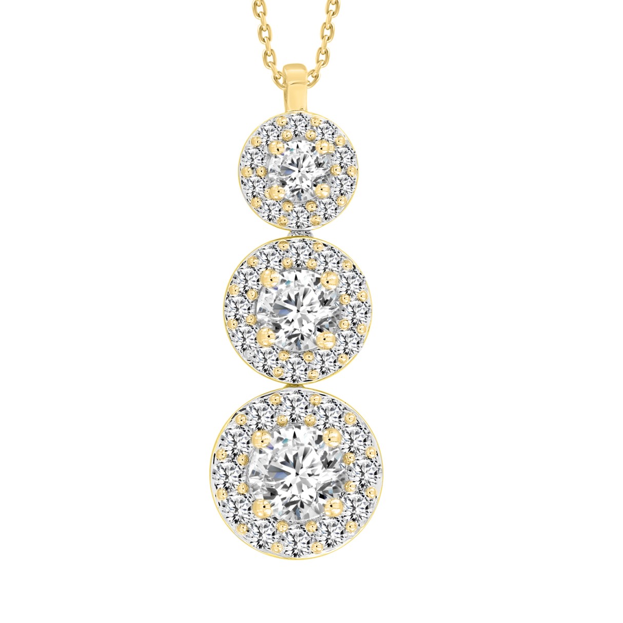 14K YELLOW GOLD 3CT ROUND DIAMOND LADIES PENDANT WITH CHAIN