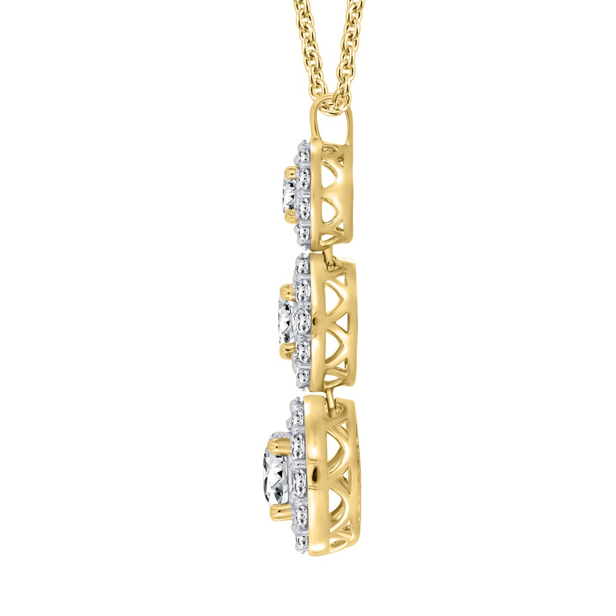 14K YELLOW GOLD 3CT ROUND DIAMOND LADIES PENDANT WITH CHAIN