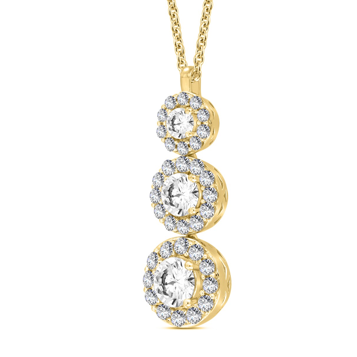 14K YELLOW GOLD 3CT ROUND DIAMOND LADIES PENDANT WITH CHAIN