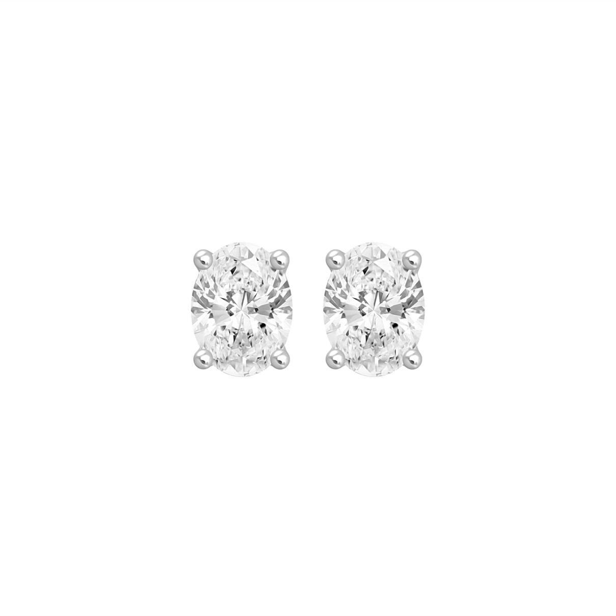 LADIES SOLITAIRE EARRINGS 1 1/2CT OVAL DIAMOND 14K WHITE GOLD