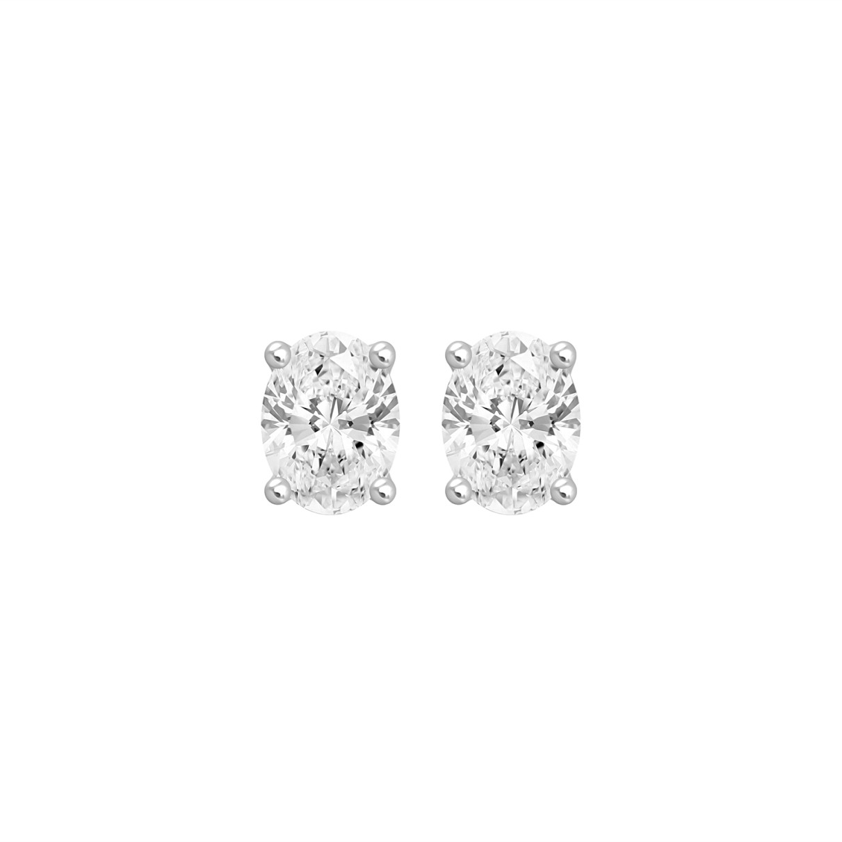 LADIES SOLITAIRE EARRINGS 1 1/2CT OVAL DIAMOND 14K WHITE GOLD