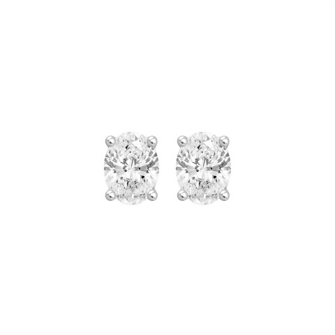 LADIES SOLITAIRE EARRINGS 1 1/2CT OVAL DIAMOND 14K WHITE GOLD