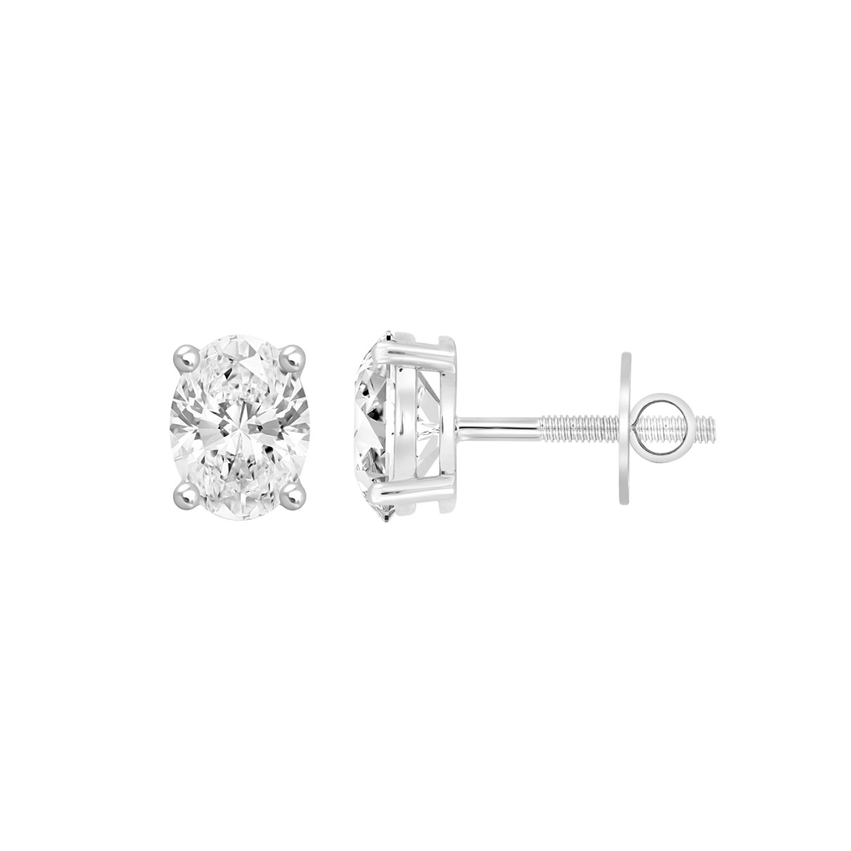 LADIES SOLITAIRE EARRINGS 1 1/2CT OVAL DIAMOND 14K WHITE GOLD