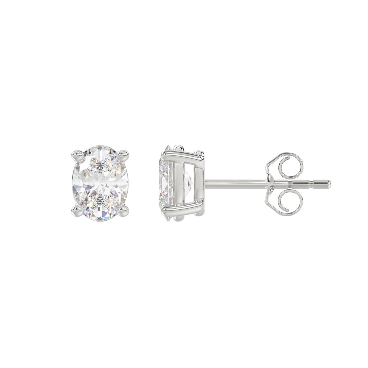 LADIES SOLITAIRE EARRINGS 1 1/2CT OVAL DIAMOND 14K WHITE GOLD