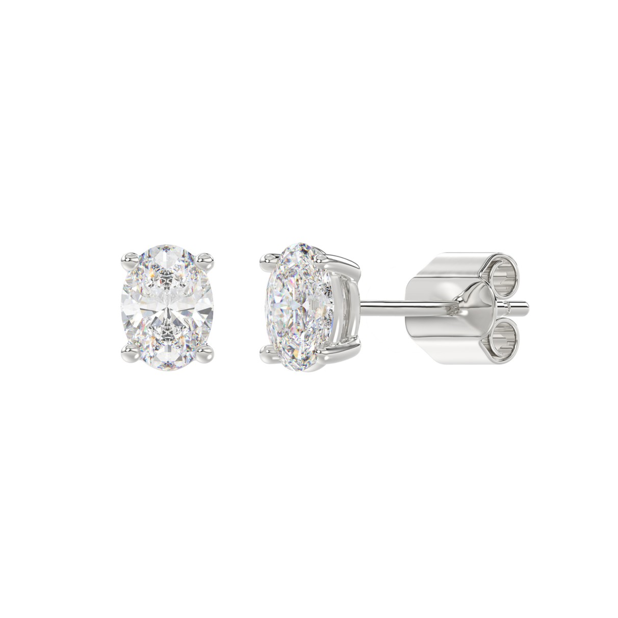 LADIES SOLITAIRE EARRINGS 1 1/2CT OVAL DIAMOND 14K WHITE GOLD