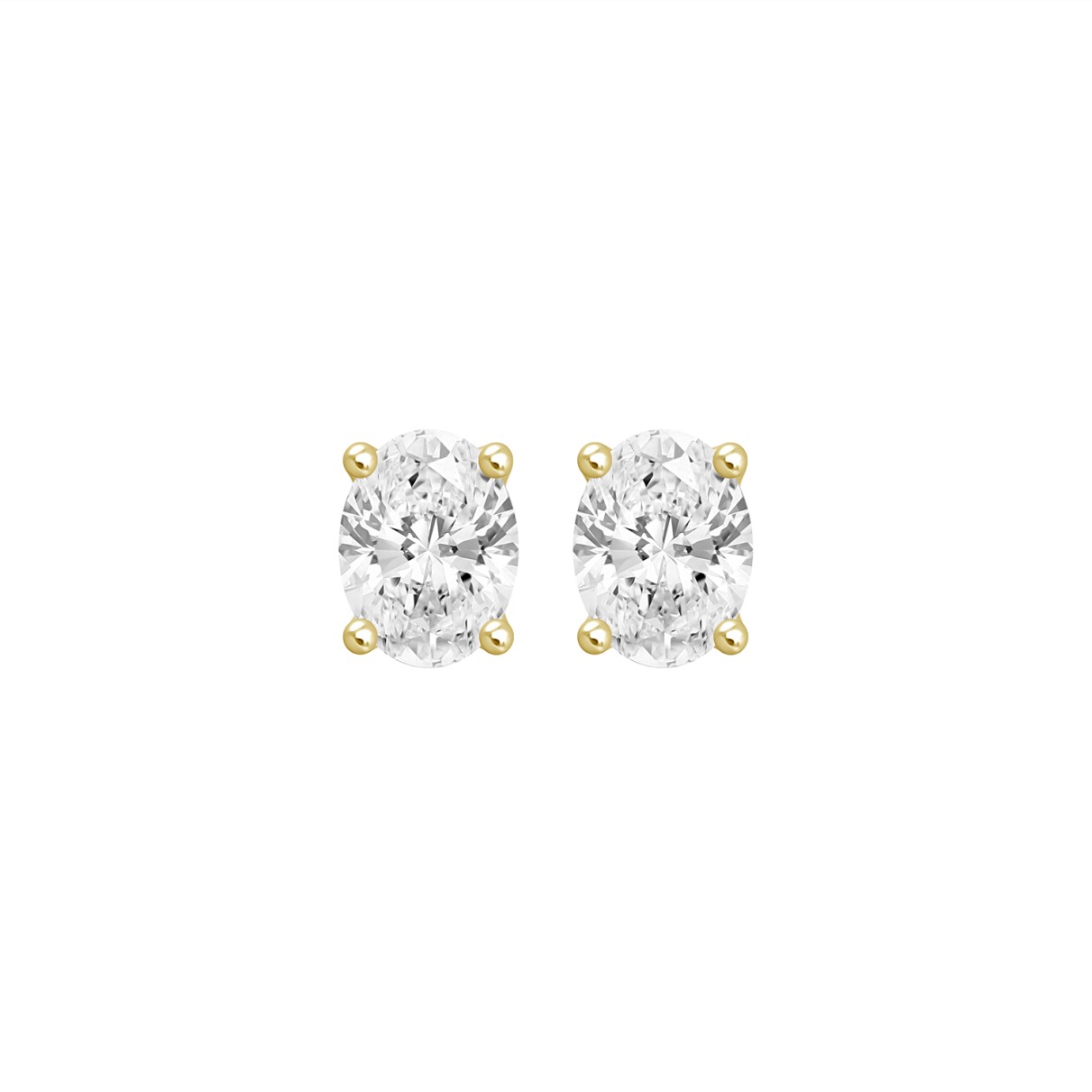 LADIES SOLITAIRE EARRINGS 1 1/2CT OVAL DIAMOND 14K YELLOW GOLD