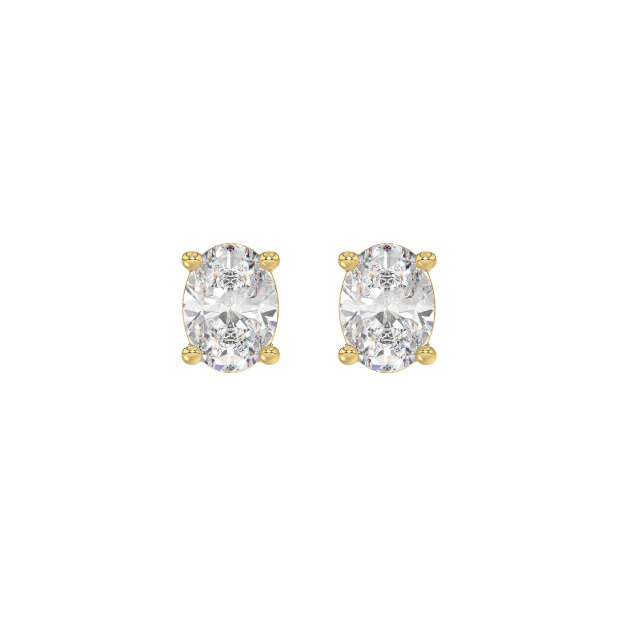 LADIES SOLITAIRE EARRINGS 1 1/2CT OVAL DIAMOND 14K YELLOW GOLD