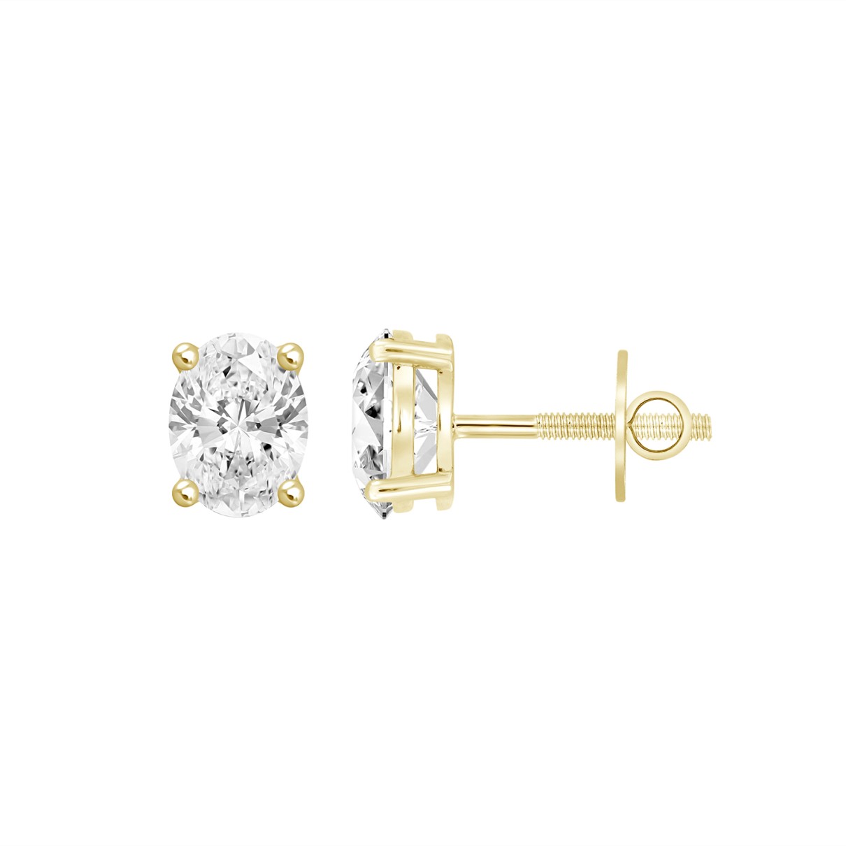 LADIES SOLITAIRE EARRINGS 1 1/2CT OVAL DIAMOND 14K YELLOW GOLD