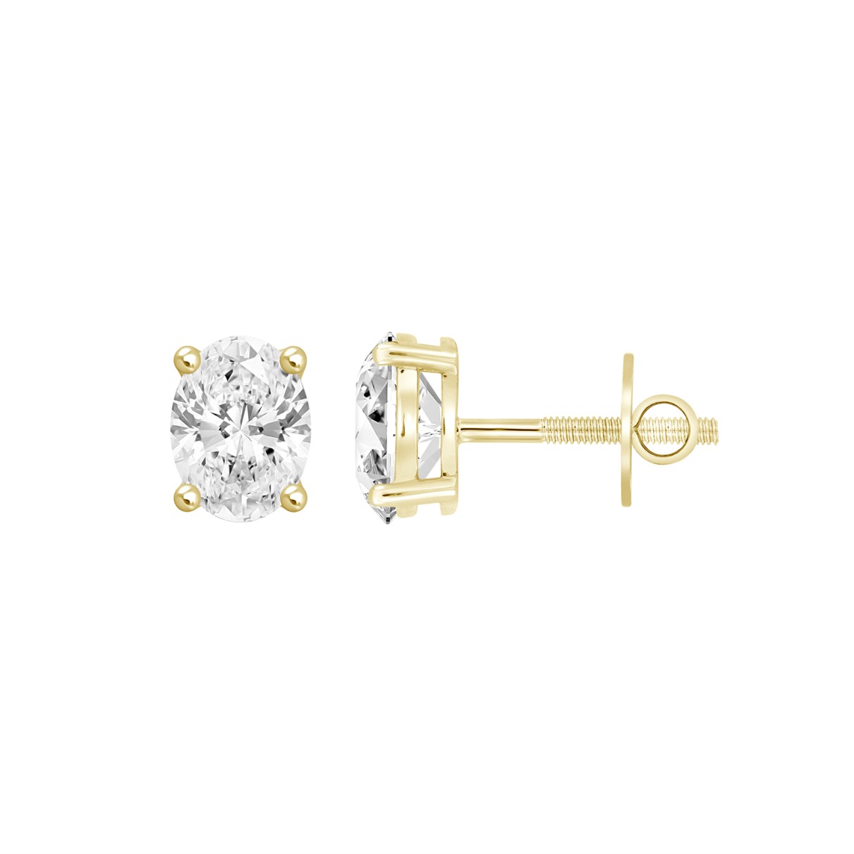 LADIES SOLITAIRE EARRINGS  1 1/2CT OVAL DIAMOND 14K YELLOW GOLD