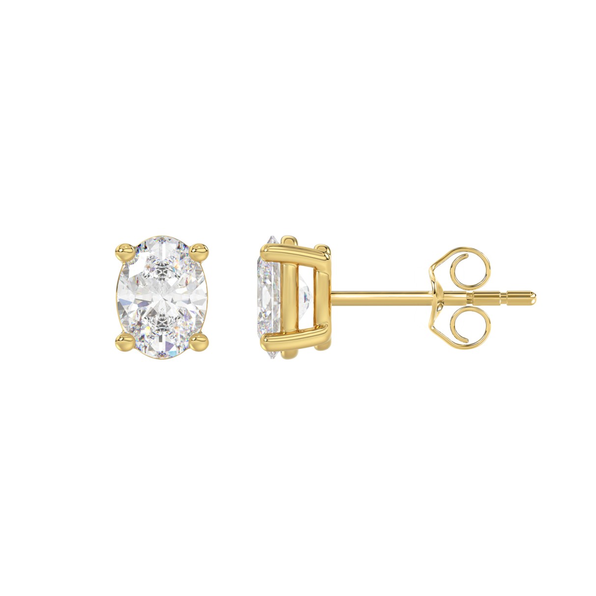 LADIES SOLITAIRE EARRINGS 1 1/2CT OVAL DIAMOND 14K YELLOW GOLD