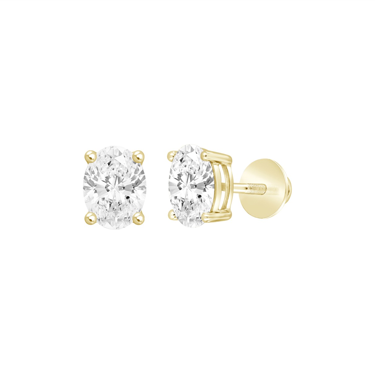 LADIES SOLITAIRE EARRINGS 1 1/2CT OVAL DIAMOND 14K YELLOW GOLD