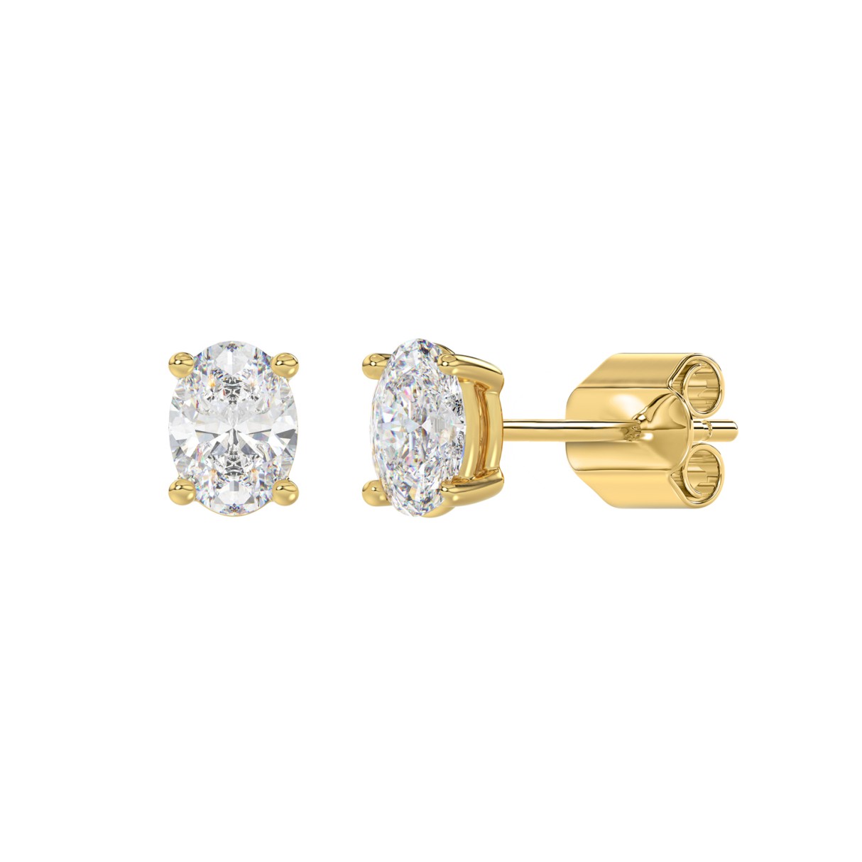 LADIES SOLITAIRE EARRINGS 1 1/2CT OVAL DIAMOND 14K YELLOW GOLD