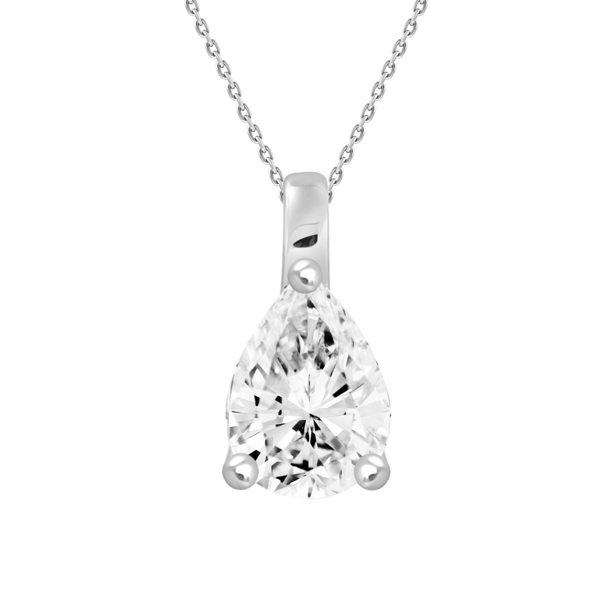 LADIES SOLITAIRE PENDANT WITH CHAIN 1/2CT PEAR DIAMOND 14K WHITE GOLD