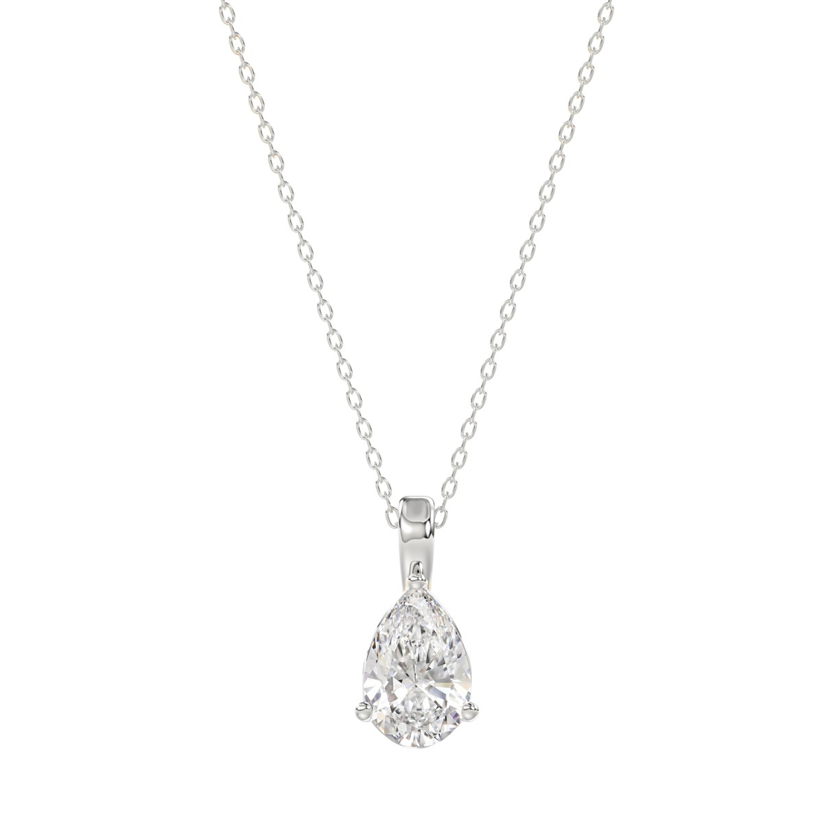 LADIES SOLITAIRE PENDANT WITH CHAIN 1/2CT PEAR DIAMOND 14K WHITE GOLD