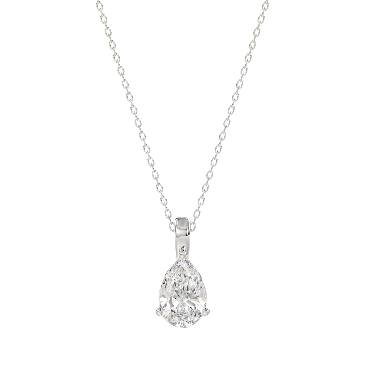 LADIES SOLITAIRE PENDANT WITH CHAIN 1/2CT PEAR DIAMOND 14K WHITE GOLD