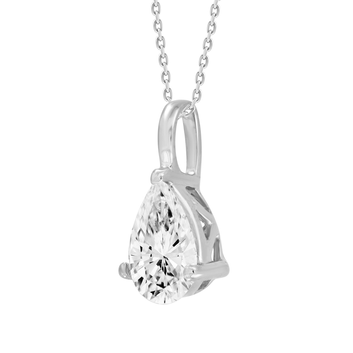 LADIES SOLITAIRE PENDANT WITH CHAIN 1/2CT PEAR DIAMOND 14K WHITE GOLD