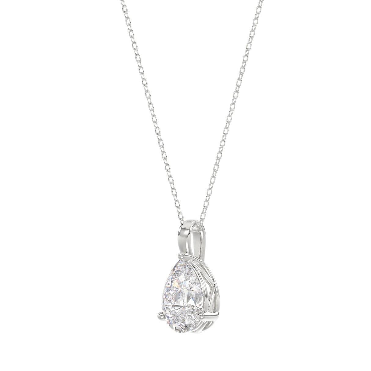 LADIES SOLITAIRE PENDANT WITH CHAIN 1/2CT PEAR DIAMOND 14K WHITE GOLD