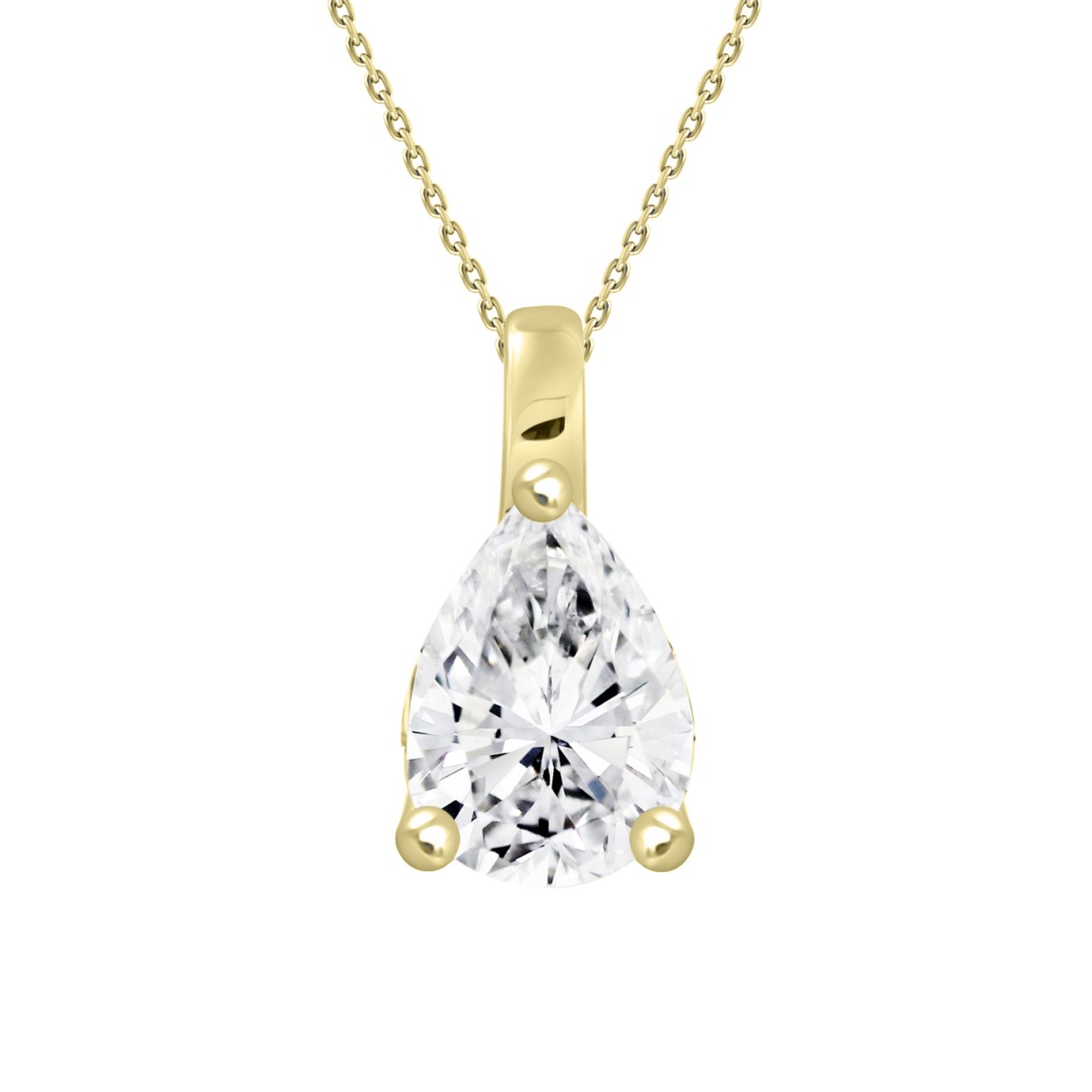 LADIES SOLITAIRE PENDANT WITH CHAIN 1/2CT PEAR DIAMOND 14K YELLOW GOLD